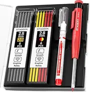 STAGEEK Carpenter Pencils Set with Sharpener, Heavy Duty Woodworking Tools with 13 Refills (Red, Black, Yellow), Construction Pencil and Deep Hole Long Nib Marker Pen for Architect Marking with Case
