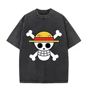 One Piece Monkey D. Luffy T-shirt Oversized Acid Washed Tee Print Graphic For Couple's Men's Women's Adults' Acid Wash Casual Daily
