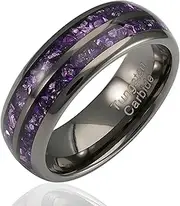[100S JEWELRY] Engraved Personalized Gunmetal Purple Tungsten Rings For Men Amethyst Inlay Wedding Promise Band Size 6-16
