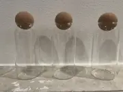 3 (1000ml) Glass Food Storage Jars with Ball Cork Lid, Bamboo Glass Containers