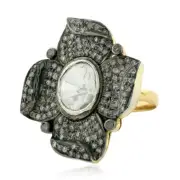 1.26ct Diamond Vintage Look Oxidized Floral Ring 925 Sterling Silver