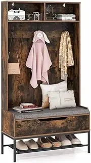 Giantex 170CM Tall Hall Tree, 4-in-1 Coat Rack w/Storage Shoe Bench & Seat Cushion, Open Compartments, Hooks, Lift-top Storage, Freestanding Entryway Bench w/Anti-toppling Devices (Rustic Brown)