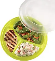 BNYD Portion Control Lunch Travel Plate (Assorted Colors) Set of 1, Green