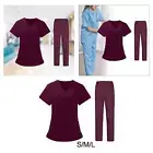 Women Scrubs Set Work Uniforms Red Workwear V Neck Top Nursing Work Clothing Top