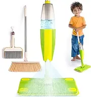 Spray Mop Toy Set for Kids,8 PCS Cleaning Toy Set for Toddler Aged 3+,with Refillable Bottle,Replacement Pads and Broom Head,Dustpan Set,Traceless Storage Rack,Montessori Toys, Kids