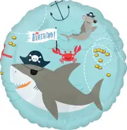 Pirate Shark Ahoy Birthday Foil Round Balloon 45cm
