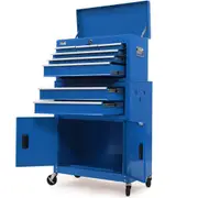 Bullet Pro 8 Drawer Tool Box Chest Cabinet Storage, with 2-Door Toolbox Garage Organiser Set, Blue