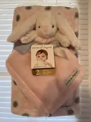 Blankets And Beyond 2 Pc Set With Bunny Pink And Grey Poke A Dot