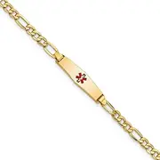 [JewelryWeb] 5.5mm 14ct Engravable Gold Medical Soft Diamond Shape Redenamel Semi solid Figaro Link ID Bracelet - 15 Centimeters