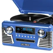 Nostalgic 50s Blue Bluetooth Record Player with Built-in Speakers & CD Player