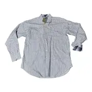TD Tomas Dean Mens Shirt Blue XL Cotton Striped Button Up Long Sleeve Casual