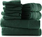 Hearth & Harbor Bath Towels for Bathroom - 100% Ring Spun Cotton Luxury Bathroom Towels - Ultra Soft & Highly Absorbent, Bath Towels Set of 10 - Hunter Green