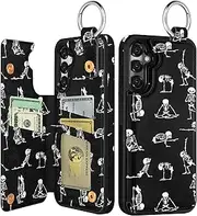 [Shorogyt] for Samsung Galaxy S23 FE Wallet Case with Card Holder, Designer Skeleton Pattern Kickstand Magnetic Clasp Back Flip Folio Leather Phone Cases for S23 FE for Women Men Girls