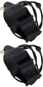 Fox 40 Sonik Blast CMG 3-Chamber Pealess Whistle + Lanyard, Black (2-Pack)