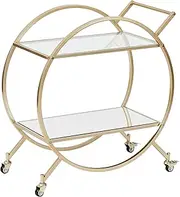 Cooper & Co. Homewares Remy Steel Bar Cart with Glass Rack, Gold