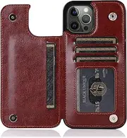GoshukunTech Wallet Case for iPhone 15 Pro Max [Double Magnetic Clasp Durable Shockproof Cover] with Card Holders PU Leather Kickstand Card Slots for iPhone 15 Pro Max-Brown