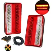LED trailer tail light kit pair plug 8m 5 core wire caravan ute 7 pin flat 20LED