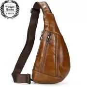 Small Brown Chest Bag Mens Travel Phone Crossbody GENUINE LEATHER Handbag Gift