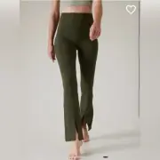 ATHLETA Elation Ultra High Rise Split Flare Pant SP Small Petite Aspen Olive NEW