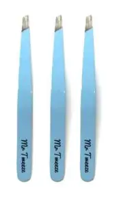 Mr Tweeze Stainless Steel Slant Tweezer, Blue (3 Pack), Compares to TweezerGuru