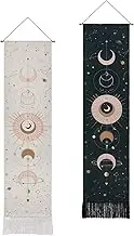 2 Pack Moon Phase Tapestry Moon Tapestry Wall Hanging Art Bohemian Tapestries Black and White Tapestry for Room (Black+White, 12.8 x 51.2 inches)