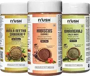 IYUSH Herbal Ayurveda Amla Shikakai Reetha Powder for Hair with 13 Herbs plus Bhringraj Powder and Hibiscus Powder for Hair Growth – 300gm | Herbal Hair Wash Powder | Hair Volume Powder | 100gm each