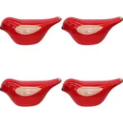 4x LVD Ceramic Ornament Bird Scandi Red Decorative Tabletop Statue Home Decor