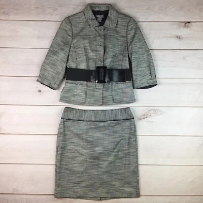 NWT $328 Ann Taylor 8 Petite Gray Italian Fabric Belted Blazer Pencil Skirt Suit