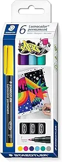 Staedtler 318 C6 Lumocolor Permanent Pen with Fine Tip, Assorted (Pack of 6)