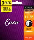 Elixir 3 Pack Phosphor Bronze Nanoweb Acoustic Guitar Strings 16544 Custom Light