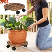 Round Planter Caddies Wooden Patio Plant Trivet Flower Pot Stand Lockable Wheels