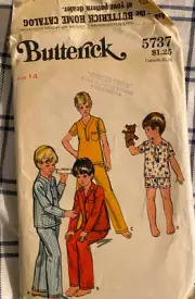 BOYS CHILDS UNCUT BUTTERICK 5737 SEWING PATTERN PAJAMAS TOP PANTS SHORTS SIZE 14