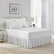 Laura Ashley Home - Cotton Ruffled Bedskirt, Lightweight & Classic Style (Ticking Stripe Grey, Queen)