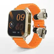 2 in 1 Smart Watch with Earbuds, 1.91in HD Touch Screen Sports Smartwatch with Earphones, Fit Bitwatches for Men Women, NFC Bluetooth Smart Watch (Orange Strap)