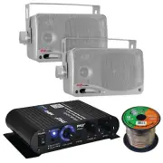 Pyle PFA330BT 2Channel 90W Bluetooth AUX Amplifier,2x 3.5'' 200W Silver Speakers