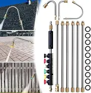 4000 PSI Telescoping High Pressure Washer Extension Set for Gutter & Roof Drainage & Walls Cleaning, with 5 Atomization Nozzle Tips,30°,90°,120° Curved Rod (1PCS)