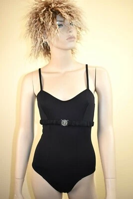 NWT DIOR BLACK NYLON NON ADJUSTABLE BELTED STRAPS ONE PIECE MAYO SWIMSUIT US 10