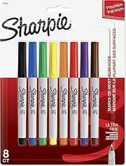 Sharpie Permanent Markers, Ultra Fine Point, Classic Colors, 8 Count