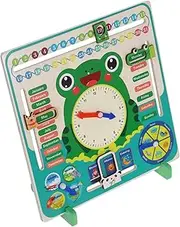 SUPVOX Time Teaching Clock Wooden Frog Calendar Toy Boys and Girls Learning Toys Time and Date Cognition