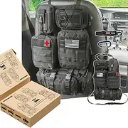 MEAUTELE 6 Pack Tactical Molle Car Seat Back Organizer Tactical Vehicle Panel with 5 Detachable Molle Pouch for Car Truck Ford Jeep Vehicle,US Patch Automotive Organizer For Man (5 Pouches)