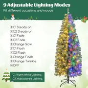Costway 1.95M 9 Modes Pre-Lit Artificial Christmas Tree Distinctive Blue Leaves Holiday Xmas Slim Decor w/556 Branch Tips Navy