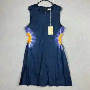 Gorman Dress Womens 16 Blue Spritz Ruched Cut Out Waist Organic Cotton BNWT