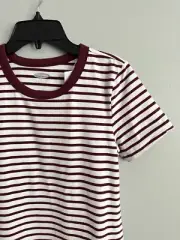 New Old Navy S “SS Slimfit Jam Burgundy Stripe” T-Shirt Ringer Tee Split Hem NWT