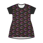 Unique Colorful Custom Graphic Bear Design Black T-Shirt Dress, one of a kind