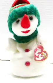 VINTAGE TY ''SNOWGIRL'' SNOWMAN BEANIE BABY CHRISTMAS PLUSH HANG TAG PROTECTOR