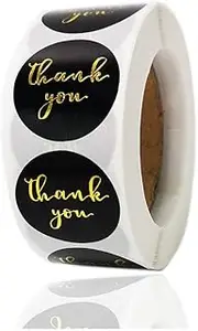 1" Thank You Stickers, Gold Foil Fonts Black Thank You Stickers Roll for Business, Bubble Mailers, Packaging Bags, Boxes, Envelopes, Gifts for Sealing and Decoration, 500 Labels Per Roll…