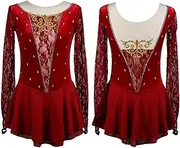 [Zagitova] Figure Skating Dress for Girls Mesh Long Sleeve Printing Competition Dance Costume with Shiny Rhinestone