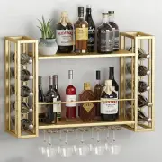 Wall Mounted Wine Rack, Hanging Floating Bar Liquor Shelves with Glass Holder...