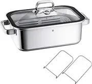 Steamer 27x19x10cm Approx. 3,5l WMF Vitalis Compact Glass lid with Silicone Edge und Thermometer Aroma Steaming Rack Cromargan Stainless Steel Brushed Suitable for All Stove Tops Including