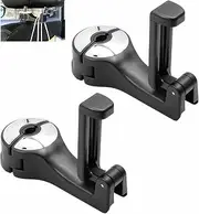 2 Pcs Car Headrest Hidden Hook with Phone Holder, Adjustable 360° Rotation Car Back Headrest Hook, 2 in 1 Seat for Backpack, Coat, Shopping Bag and More (Silver)
